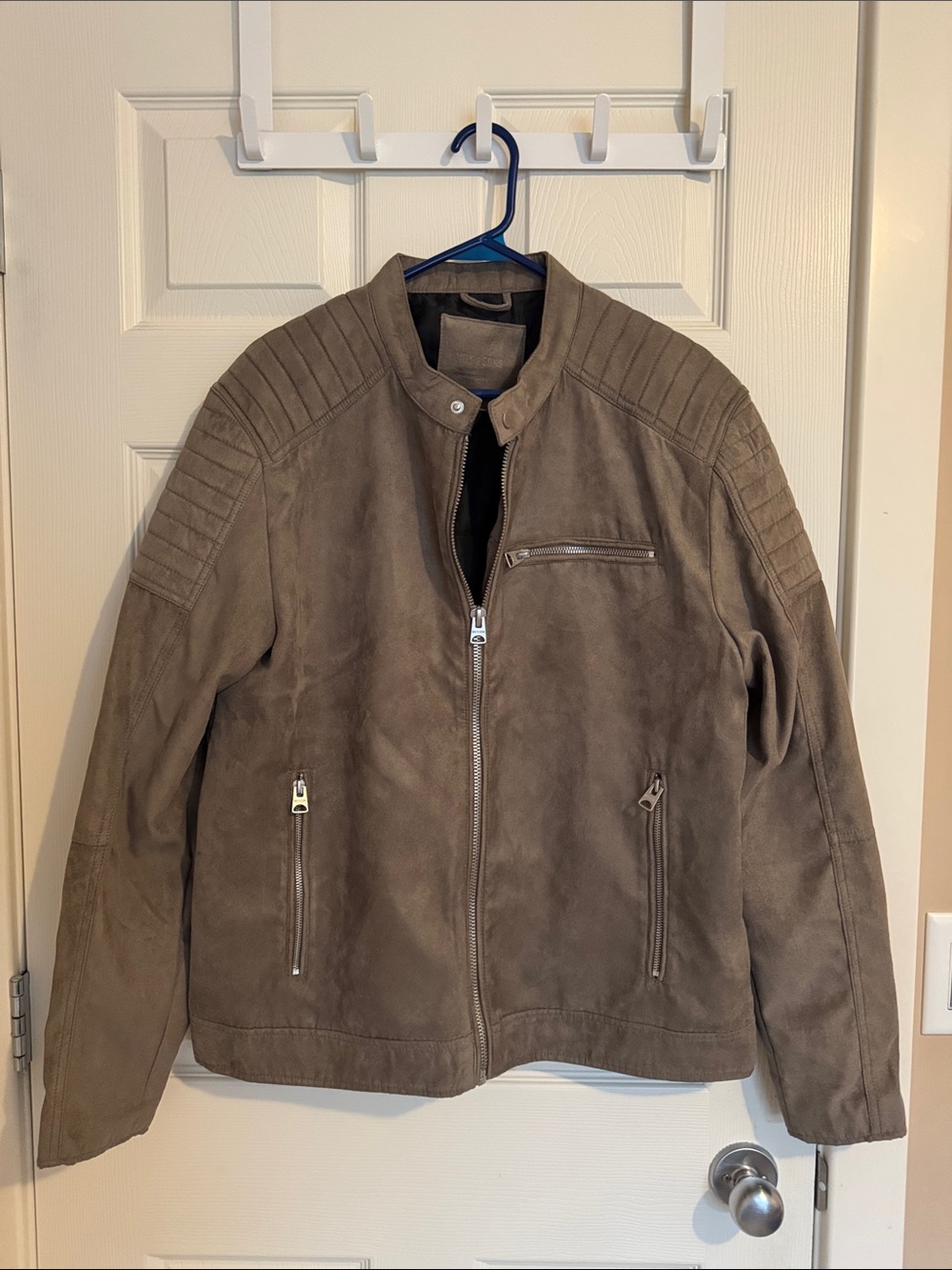Only & Sons Men's Faux Taupe Suede Moto Jacket
